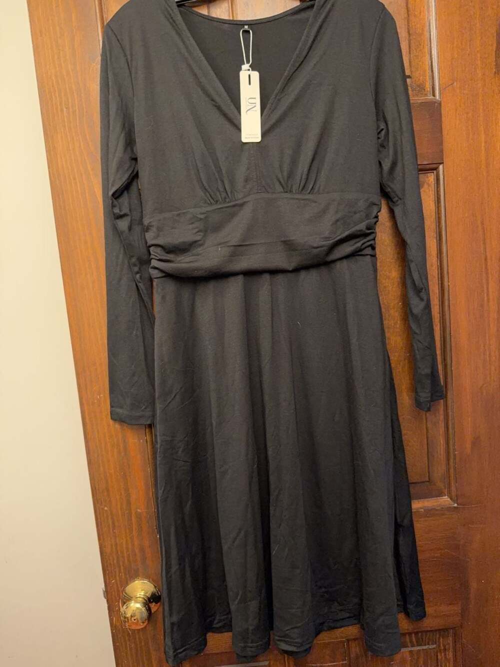 ULTRANICE‎ V-Neck Smocked Empire Waist Long Sleeve Dress